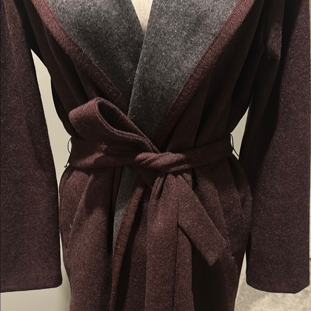 Chic Plum with Gray contrast Wrap Coat - Picture 2 of 9